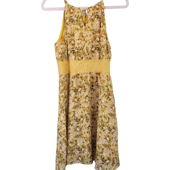 Y2K Babydoll Eyelet Dress Fit & Flare Mini Boho Sundress Sz S Gold Miami - Picture 7 of 10